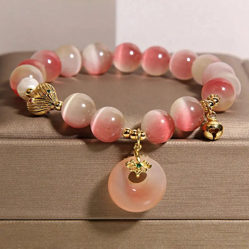 Fortune Jewel Natural Peace Buckle Gradient Pink Cat's Eye Yanyuan Agate Peace Bracelet Fortune Jewel