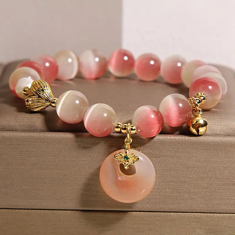 Fortune Jewel Natural Peace Buckle Gradient Pink Cat's Eye Yanyuan Agate Peace Bracelet Fortune Jewel
