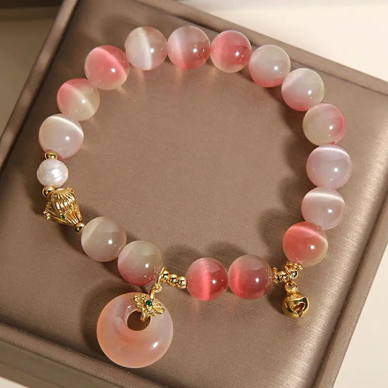 Fortune Jewel Natural Peace Buckle Gradient Pink Cat's Eye Yanyuan Agate Peace Bracelet Fortune Jewel