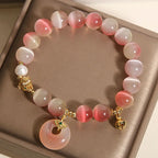 Fortune Jewel Natural Peace Buckle Gradient Pink Cat's Eye Yanyuan Agate Peace Bracelet Fortune Jewel