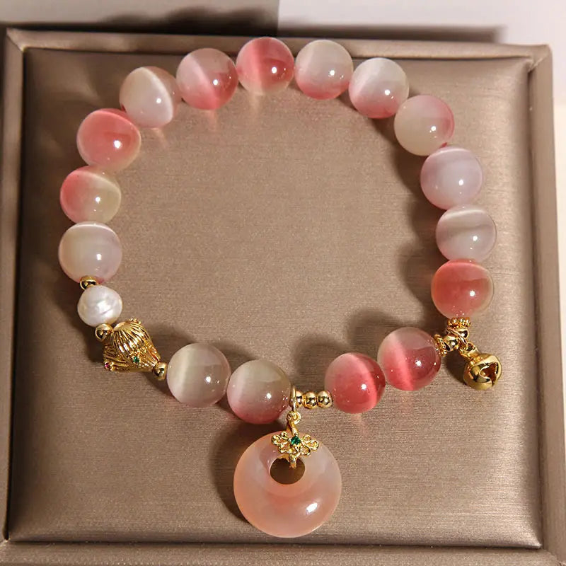 Fortune Jewel Natural Peace Buckle Gradient Pink Cat's Eye Yanyuan Agate Peace Bracelet Fortune Jewel