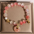Fortune Jewel Natural Peace Buckle Gradient Pink Cat's Eye Yanyuan Agate Peace Bracelet Fortune Jewel