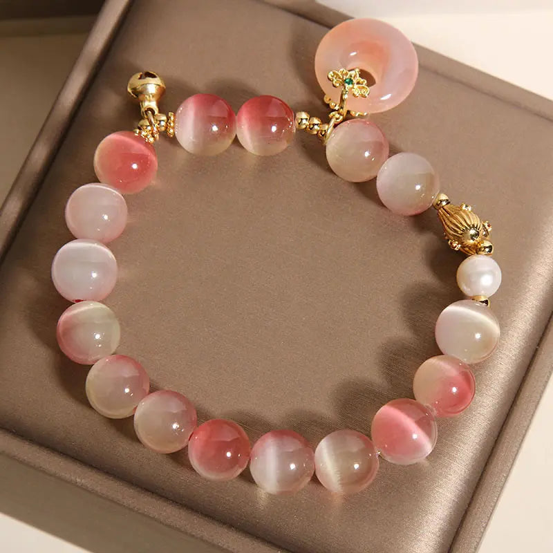 Fortune Jewel Natural Peace Buckle Gradient Pink Cat's Eye Yanyuan Agate Peace Bracelet Fortune Jewel