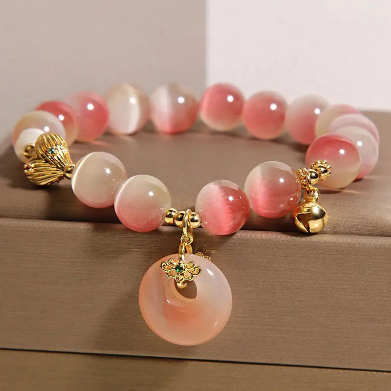 Fortune Jewel Natural Peace Buckle Gradient Pink Cat's Eye Yanyuan Agate Peace Bracelet Fortune Jewel