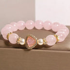 Fortune Jewel Natural Buddha Symbol Pink Crystal Pearl Warmth Bracelet Fortune Jewel