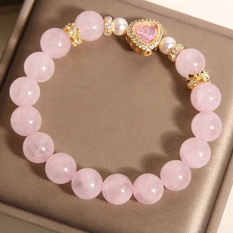 Fortune Jewel Natural Buddha Symbol Pink Crystal Pearl Warmth Bracelet Fortune Jewel