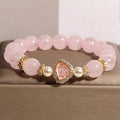 Fortune Jewel Natural Buddha Symbol Pink Crystal Pearl Warmth Bracelet Fortune Jewel