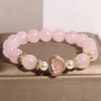 Fortune Jewel Natural Buddha Symbol Pink Crystal Pearl Warmth Bracelet Fortune Jewel