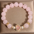 Fortune Jewel Natural Buddha Symbol Pink Crystal Pearl Warmth Bracelet Fortune Jewel