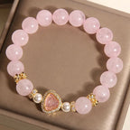 Fortune Jewel Natural Buddha Symbol Pink Crystal Pearl Warmth Bracelet Fortune Jewel