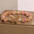 Fortune Jewel Natural Butterfly Rose Design Pink Crystal Warmth Bracelet Fortune Jewel