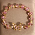 Fortune Jewel Natural Butterfly Rose Design Pink Crystal Warmth Bracelet Fortune Jewel