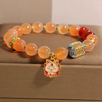 Fortune Jewel Natural Nine Tailed Fox Orange Candy Agate Healing Bracelet Fortune Jewel