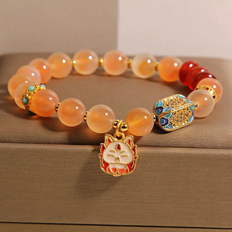 Fortune Jewel Natural Nine Tailed Fox Orange Candy Agate Healing Bracelet Fortune Jewel