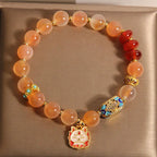 Fortune Jewel Natural Nine Tailed Fox Orange Candy Agate Healing Bracelet Fortune Jewel
