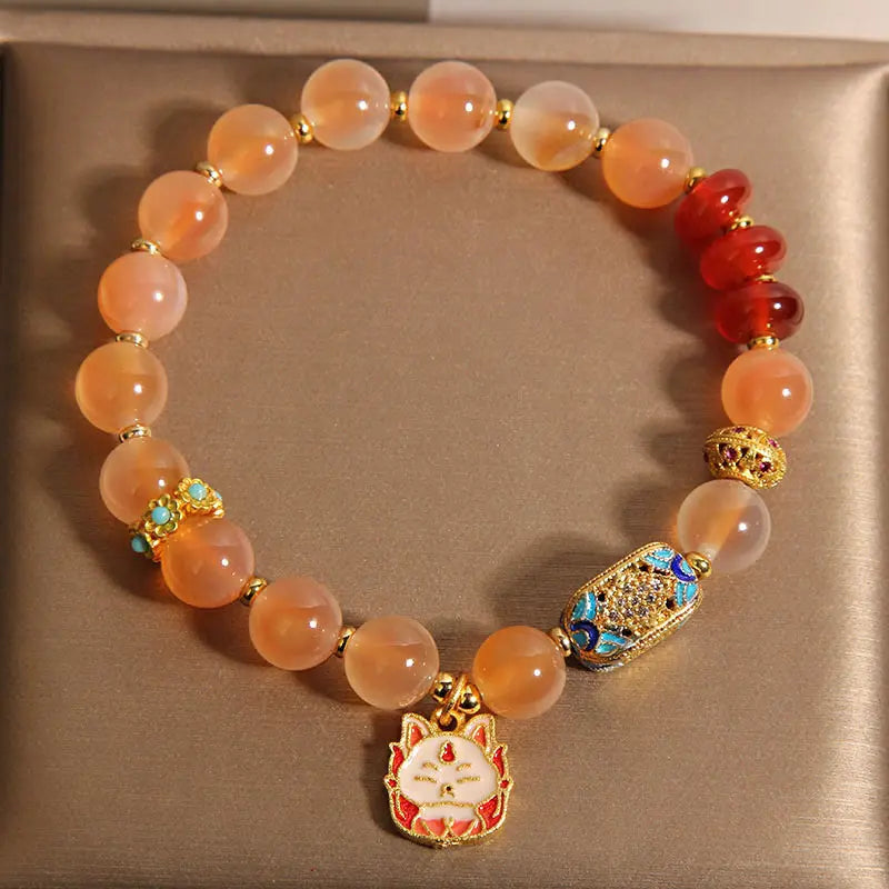 Fortune Jewel Natural Nine Tailed Fox Orange Candy Agate Healing Bracelet Fortune Jewel