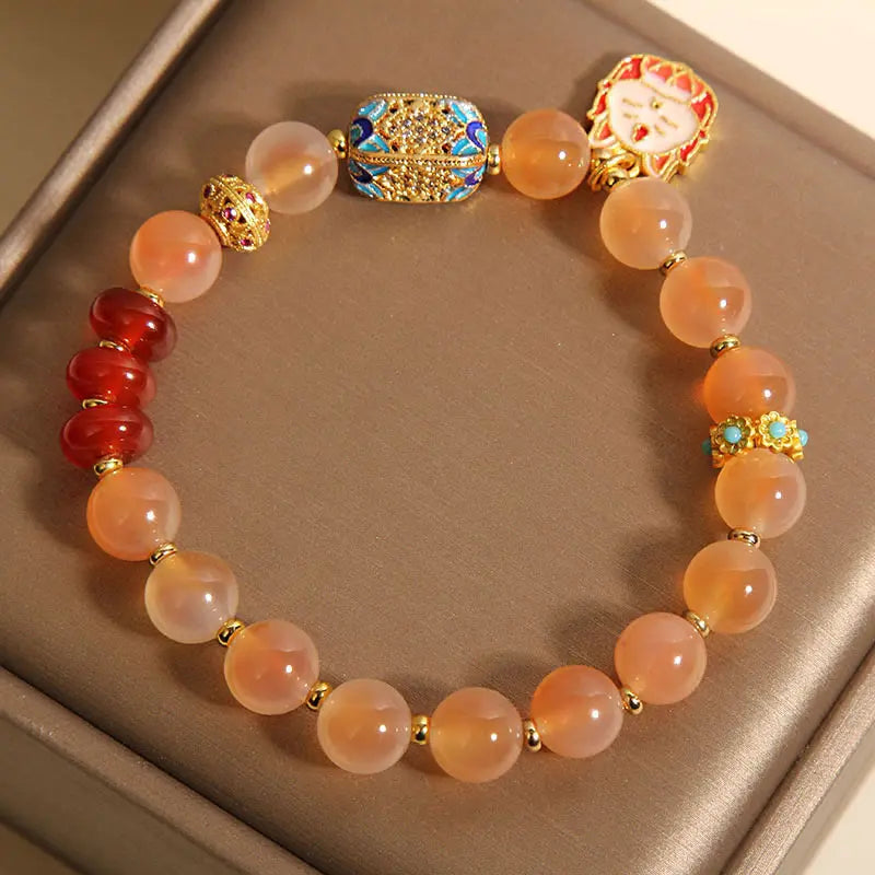 Fortune Jewel Natural Nine Tailed Fox Orange Candy Agate Healing Bracelet Fortune Jewel