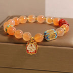 Fortune Jewel Natural Nine Tailed Fox Orange Candy Agate Healing Bracelet Fortune Jewel