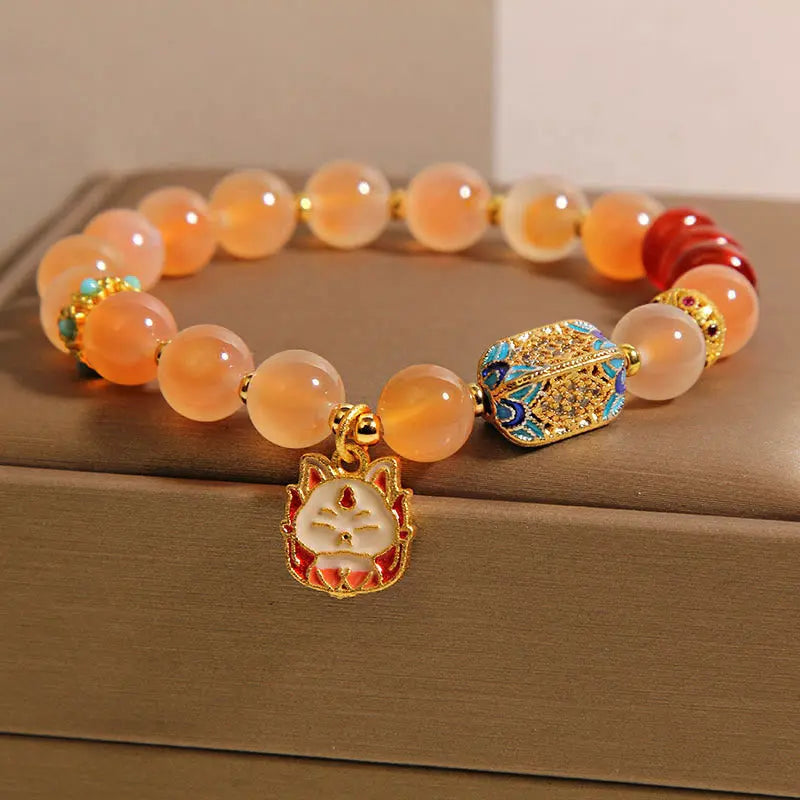 Fortune Jewel Natural Nine Tailed Fox Orange Candy Agate Healing Bracelet Fortune Jewel