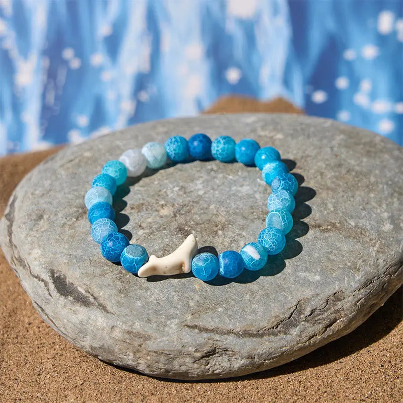 Fortune Jewel Natural Stone Dolphin Crackle Agate Tourmaline Courage Bracelet Fortune Jewel