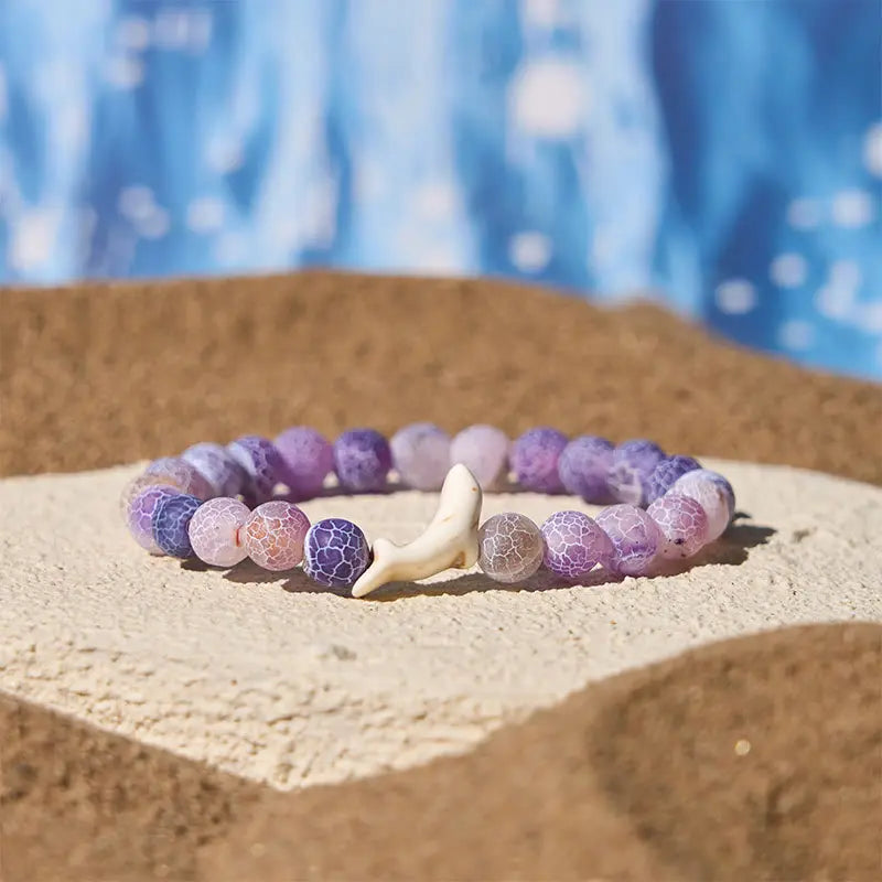 Fortune Jewel Natural Stone Dolphin Crackle Agate Tourmaline Courage Bracelet Fortune Jewel