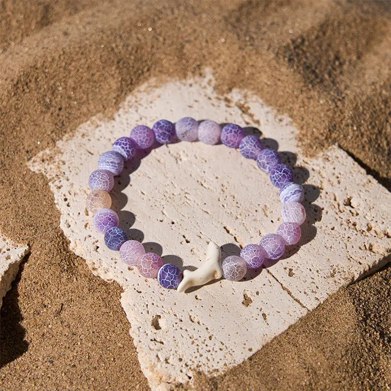 Fortune Jewel Natural Stone Dolphin Crackle Agate Tourmaline Courage Bracelet Fortune Jewel