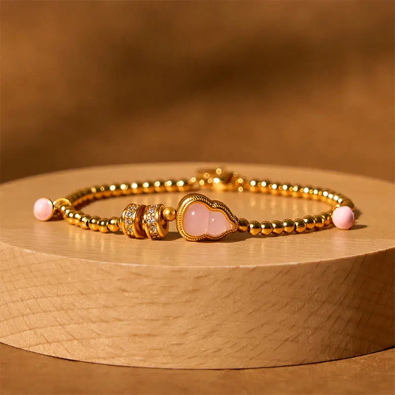 Fortune Jewel Copper Brass Plated 24k Gold Beads Gourd Wealth Bracelet Fortune Jewel