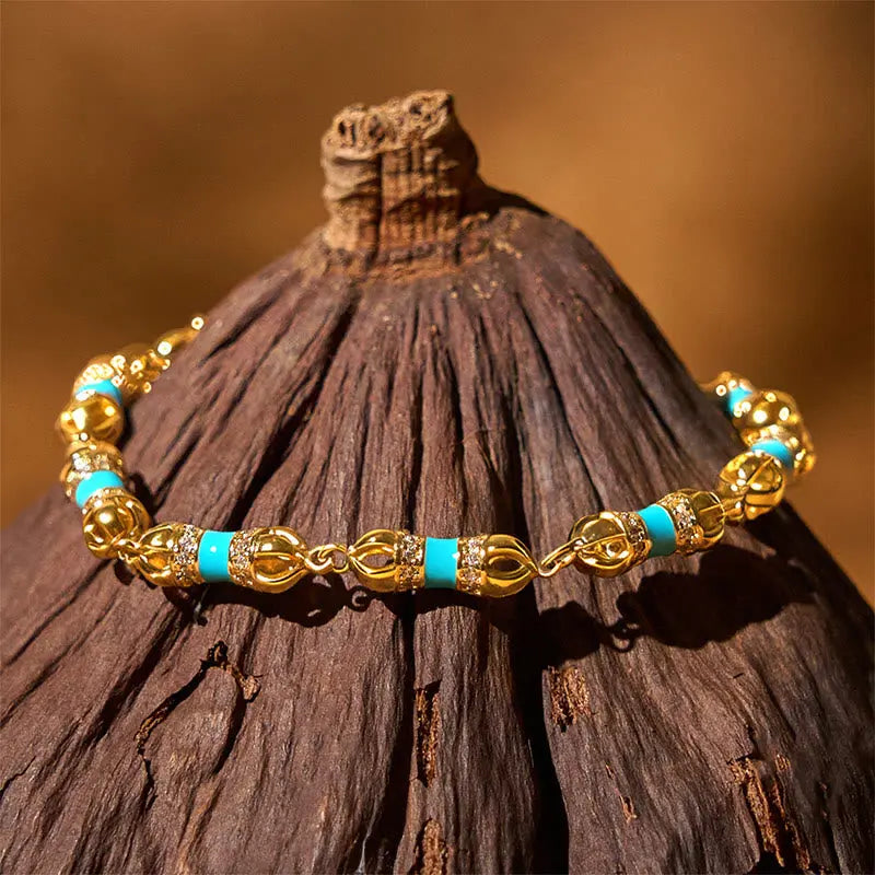 Fortune Jewel Copper Brass Plated 24k Gold Vajra Wealth Luck Bracelet Fortune Jewel