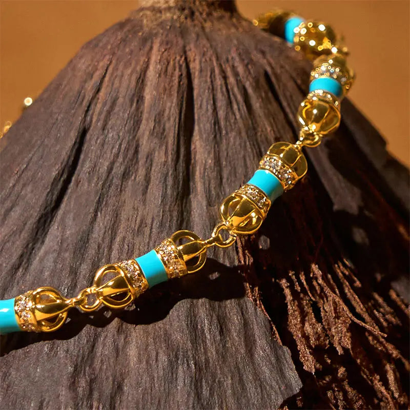 Fortune Jewel Copper Brass Plated 24k Gold Vajra Wealth Luck Bracelet Fortune Jewel