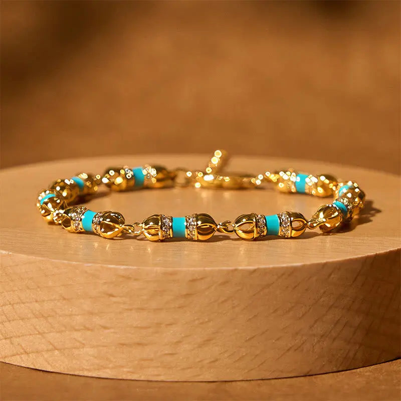 Fortune Jewel Copper Brass Plated 24k Gold Vajra Wealth Luck Bracelet Fortune Jewel