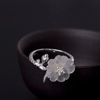Fortune Jewel Natural White Crystal Flower 925 Sterling Silver Adjustable Healing Ring Fortune Jewel