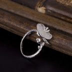 Fortune Jewel Natural White Crystal Flower 925 Sterling Silver Adjustable Healing Ring Fortune Jewel