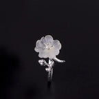 Fortune Jewel Natural White Crystal Flower 925 Sterling Silver Adjustable Healing Ring Fortune Jewel