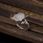 Fortune Jewel Natural White Crystal Flower 925 Sterling Silver Adjustable Healing Ring Fortune Jewel