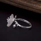 Fortune Jewel Natural White Crystal Flower 925 Sterling Silver Adjustable Healing Ring Fortune Jewel
