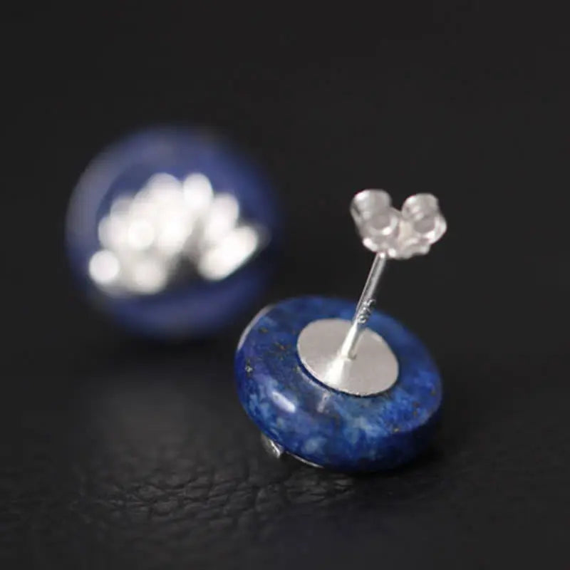 Fortune Jewel Lazurite 925 Sterling Silver Lotus Pattern Enlightenment Earrings Fortune Jewel
