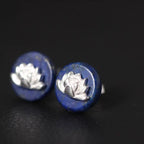 Fortune Jewel Lazurite 925 Sterling Silver Lotus Pattern Enlightenment Earrings Fortune Jewel