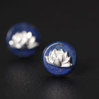 Fortune Jewel Lazurite 925 Sterling Silver Lotus Pattern Enlightenment Earrings Fortune Jewel