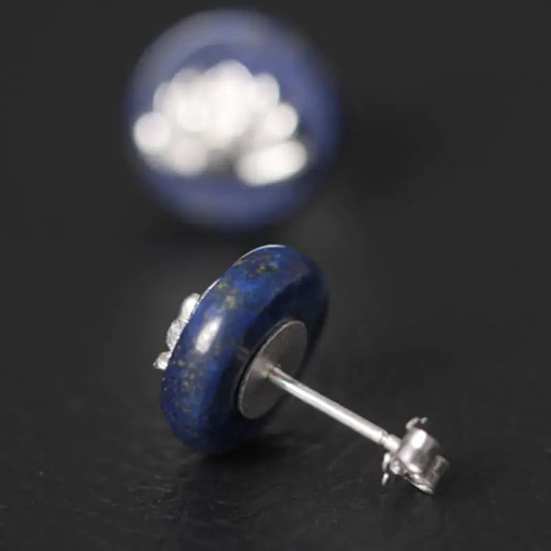 Fortune Jewel Lazurite 925 Sterling Silver Lotus Pattern Enlightenment Earrings Fortune Jewel