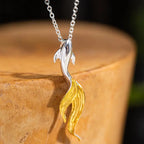 Fortune Jewel 925 Sterling Silver Golden Koi Fish Luck Necklace Pendant Fortune Jewel