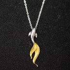 Fortune Jewel 925 Sterling Silver Golden Koi Fish Luck Necklace Pendant Fortune Jewel