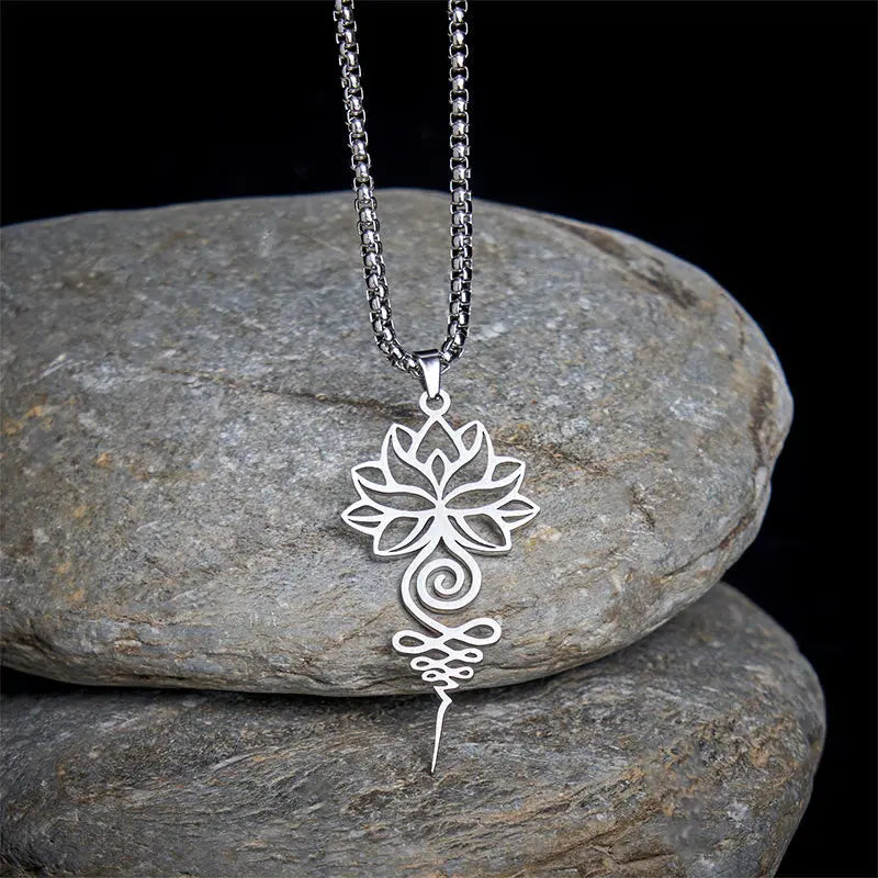 Fortune Jewel Lotus Unalome Chakra Symbol Design Stainless Steel Enlightenment Necklace Pendant Fortune Jewel