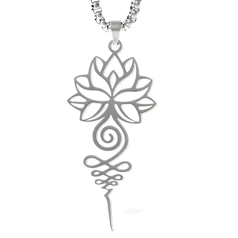 Fortune Jewel Lotus Unalome Chakra Symbol Design Stainless Steel Enlightenment Necklace Pendant Fortune Jewel