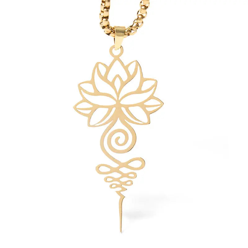 Fortune Jewel Lotus Unalome Chakra Symbol Design Stainless Steel Enlightenment Necklace Pendant Fortune Jewel