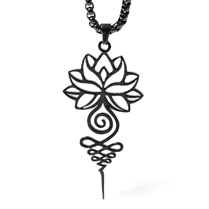 Fortune Jewel Lotus Unalome Chakra Symbol Design Stainless Steel Enlightenment Necklace Pendant Fortune Jewel