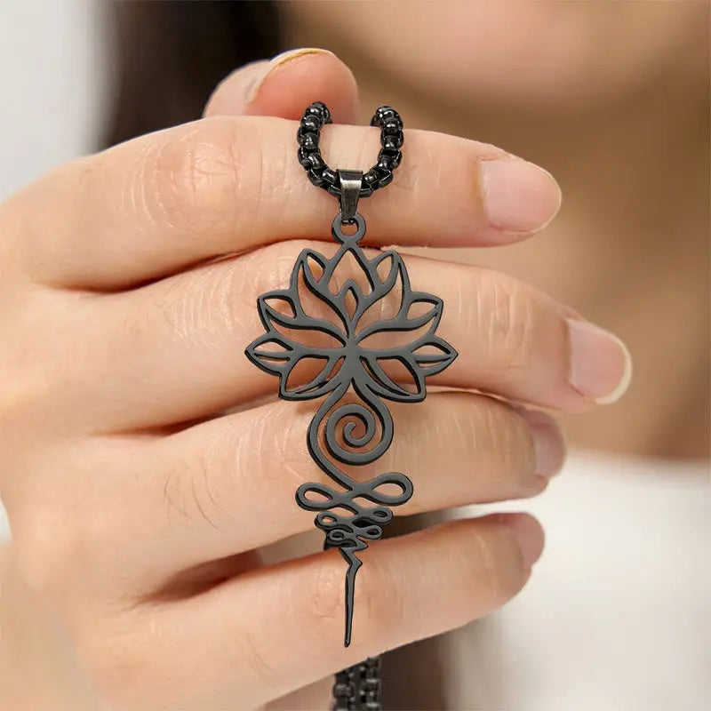 Fortune Jewel Lotus Unalome Chakra Symbol Design Stainless Steel Enlightenment Necklace Pendant Fortune Jewel