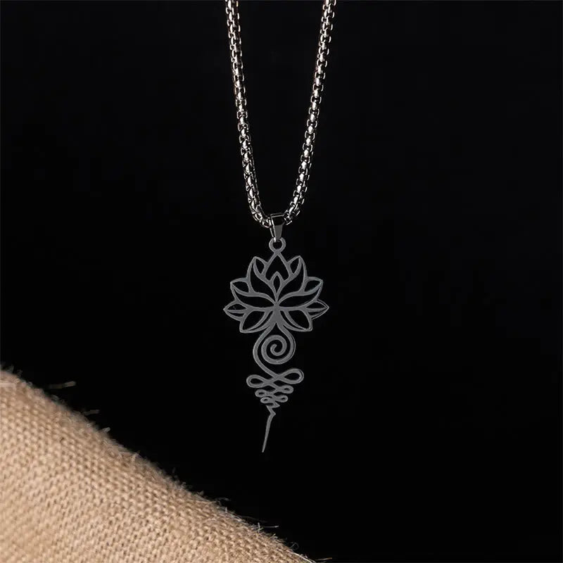 Fortune Jewel Lotus Unalome Chakra Symbol Design Stainless Steel Enlightenment Necklace Pendant Fortune Jewel