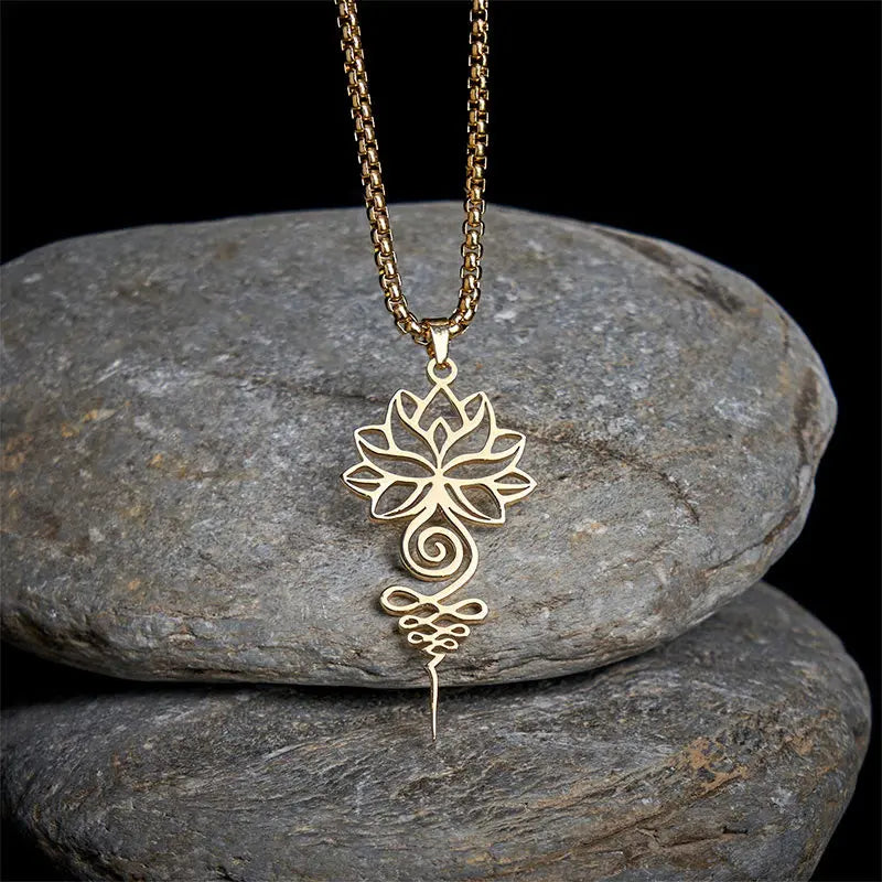 Fortune Jewel Lotus Unalome Chakra Symbol Design Stainless Steel Enlightenment Necklace Pendant Fortune Jewel