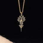 Fortune Jewel Lotus Unalome Chakra Symbol Design Stainless Steel Enlightenment Necklace Pendant Fortune Jewel