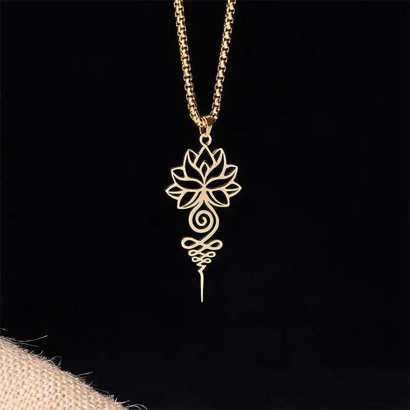 Fortune Jewel Lotus Unalome Chakra Symbol Design Stainless Steel Enlightenment Necklace Pendant Fortune Jewel